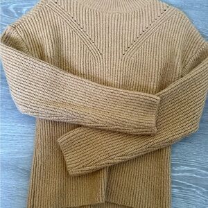 Women's Camel Ribbed Turtleneck Sweater